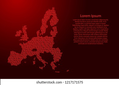 European Union map abstract schematic from red ones and zeros binary digital code for banner, poster, greeting card. Vector illustration.