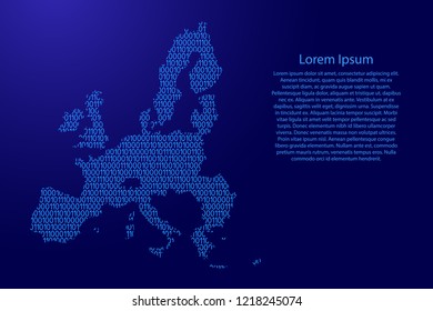 European Union map abstract schematic from blue ones and zeros binary digital code for banner, poster, greeting card. Vector illustration.