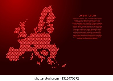 European Union map abstract schematic from red triangles repeating pattern geometric background with nodes for banner, poster, greeting card. Vector illustration.