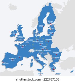 European Union map with all europe countries and capital name