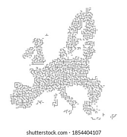 European Union map from black pattern of the maze grid. Vector illustration.