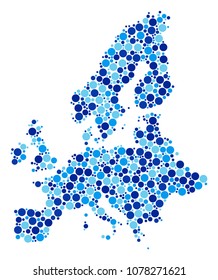 European Union Map composition of spheric dots in various sizes and blue color tints. Random circle elements are grouped into European Union Map collage. Vector geographic blue map design concept.