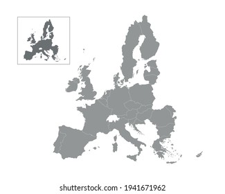 European Union map with country borders. Europe map isolated on white background. EU background. Vector template.