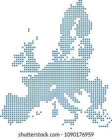 European Union map dots vector outline blue background. Dotted map of European Union. Creative pixel art map of European Union with highly detailed border prepared by a map expert