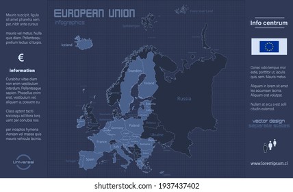 European Union map, Europe individual states, infographics blue flat design vector