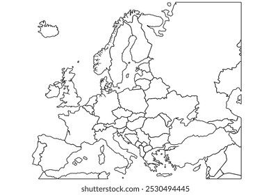 Mapa de la Unión Europea Mapa de Europa Mapa de esquema.mapa mundial, ilustración de doodle lineal.boceto para colorear