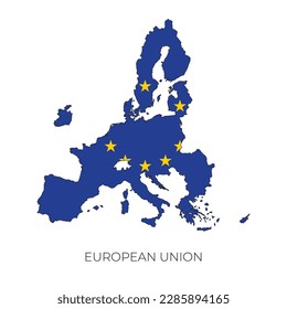 European Union map and flag. Detailed silhouette vector illustration	