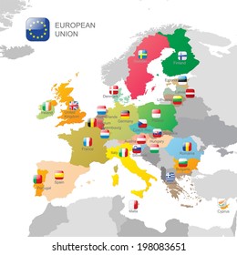The European Union map and flags