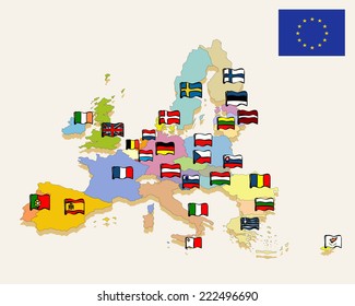 The European Union map with flags
