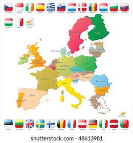 The European Union map with flags