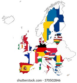 European Union map with flags. Illustration on white background