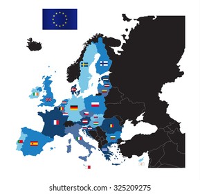European Union map with flags of member countries