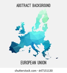 European Union Map In Geometric Polygonal,mosaic Style In Cold Shades.Abstract Tessellation,modern Design Background,low Poly. Vector Illustration.