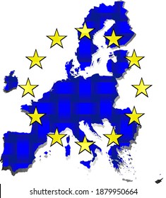 European Union Map - Illustration, 
Three dimensional flag of European Union