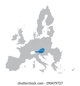 European Union map with indication of Austria