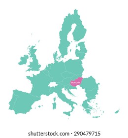 European Union map with indication of Hungary