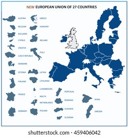 European Union map with new 27 number of states excluding United Kingdom. Vector illustration.