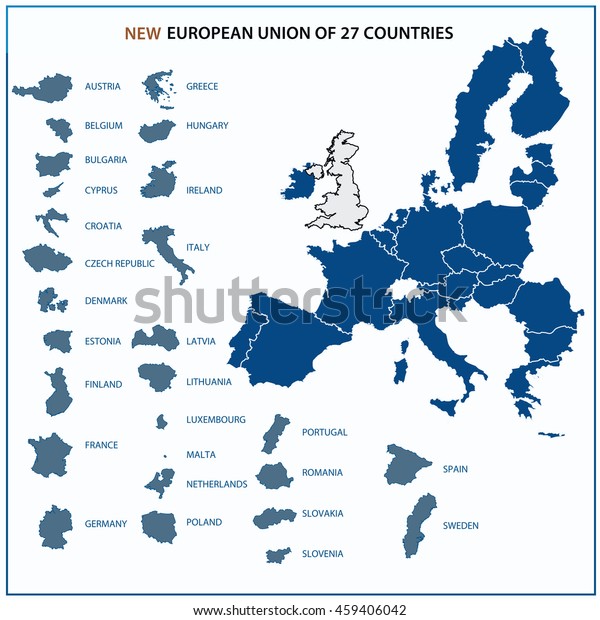 イギリスを除く新しい27の州を持つ欧州連合の地図 ベクターイラスト のベクター画像素材 ロイヤリティフリー