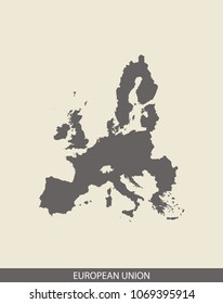 European Union map outline vector illustration in gray background. Borders of all countries are included on this map.
