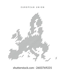European Union map from pattern of black slanted parallel lines. Flat vector illustration isolated on white