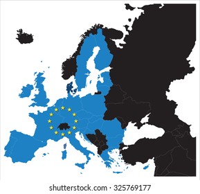 European Union map with stars of the European Union