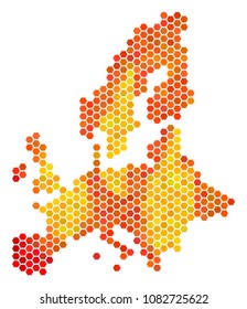 European Union map. Vector hexagon territorial scheme drawn with orange color shades. Impressive European Union map concept is composed with burn hexagon spots.