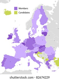 European Union members and candidates, country silhouettes