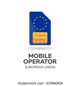 European Union mobile operator. SIM card with flag. Vector illustration
