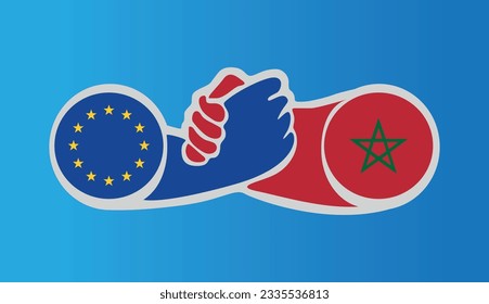 European Union and Morocco Hand In Hand Flag Graphic Element Illustration Template Design
