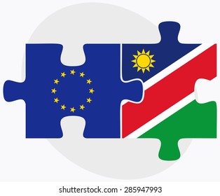 European Union and Namibia Flags in puzzle isolated on white background