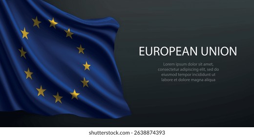 European Union national flag with ripples and shadows on a gradient black backdrop