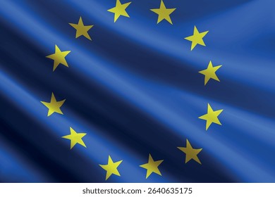 European Union national flag waving in the wind, realistic detailed silk texture
