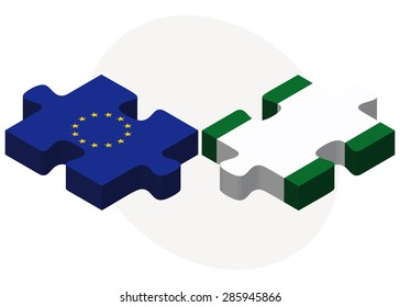 European Union and Norfolk Island Flags in puzzle isolated on white background 