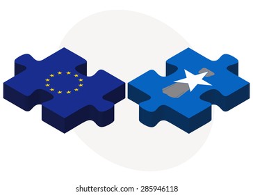 European Union and Northern Mariana Islands Flags in puzzle isolated on white background 