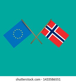 European Union and Norway crossed flags.Language learning or travel concept 