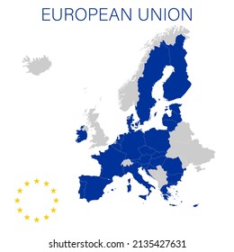 Unión Europea sobre el mapa político de Europa en 2022