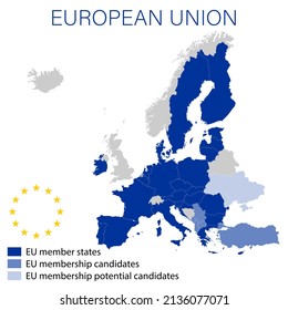 Unión Europea sobre el mapa político de Europa en 2022