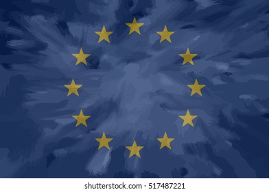 European union painted / drawn vector flag. Very dramatic, unusual look. Vector file contains flag and texture layers