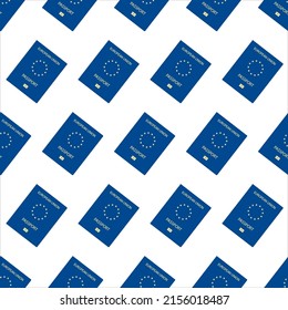 European union passport seamless pattern. Variation concept of a passport from around the world. A document citizens of Europe with logos, symbols the 12 stars in a circle.