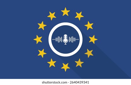 European Union Podcast or Audio Symbol with Long Shadow on Flag Background.