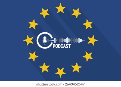 European Union Podcast Design with Long Shadow on Flag Background.
