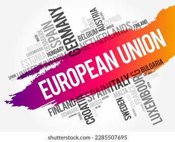 European Union is a political and economic union of 27 member states that are located in Europe, List of cities word cloud concept background