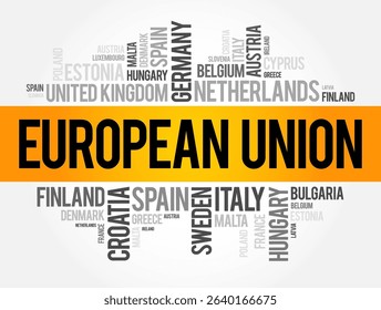 European Union is a political and economic union of 27 member states that are located in Europe, List of cities word cloud concept background
