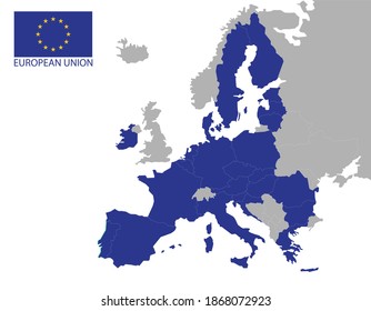 European Union political map. EU flag. Europe map isolated on a white background. Vector illustration