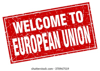 European Union Red Square Grunge Welcome To Stamp