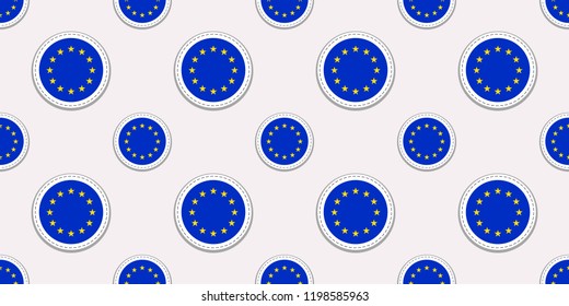 The European Union round flag seamless pattern. EU background. Vector circle icons. Geometric symbols. Texture for political, travelling, economic design elements. patriotic wallpaper