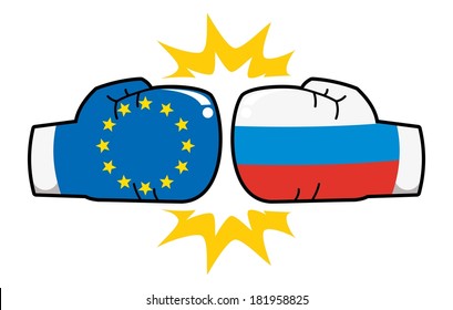 European Union  Russia Relations, Boxing Gloves With Flags Hit 