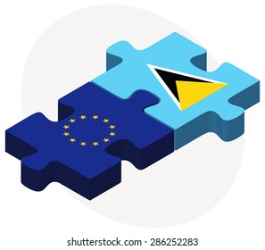European Union and Saint Lucia Flags in puzzle isolated on white background