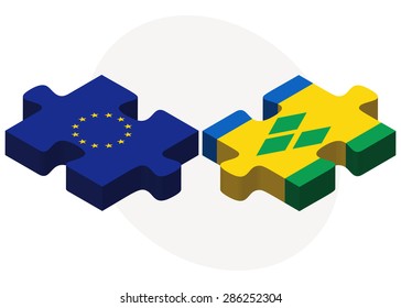 European Union and Saint Vincent and the Grenadines Flags in puzzle isolated on white background