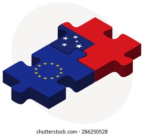 European Union and Samoa Flags in puzzle isolated on white background